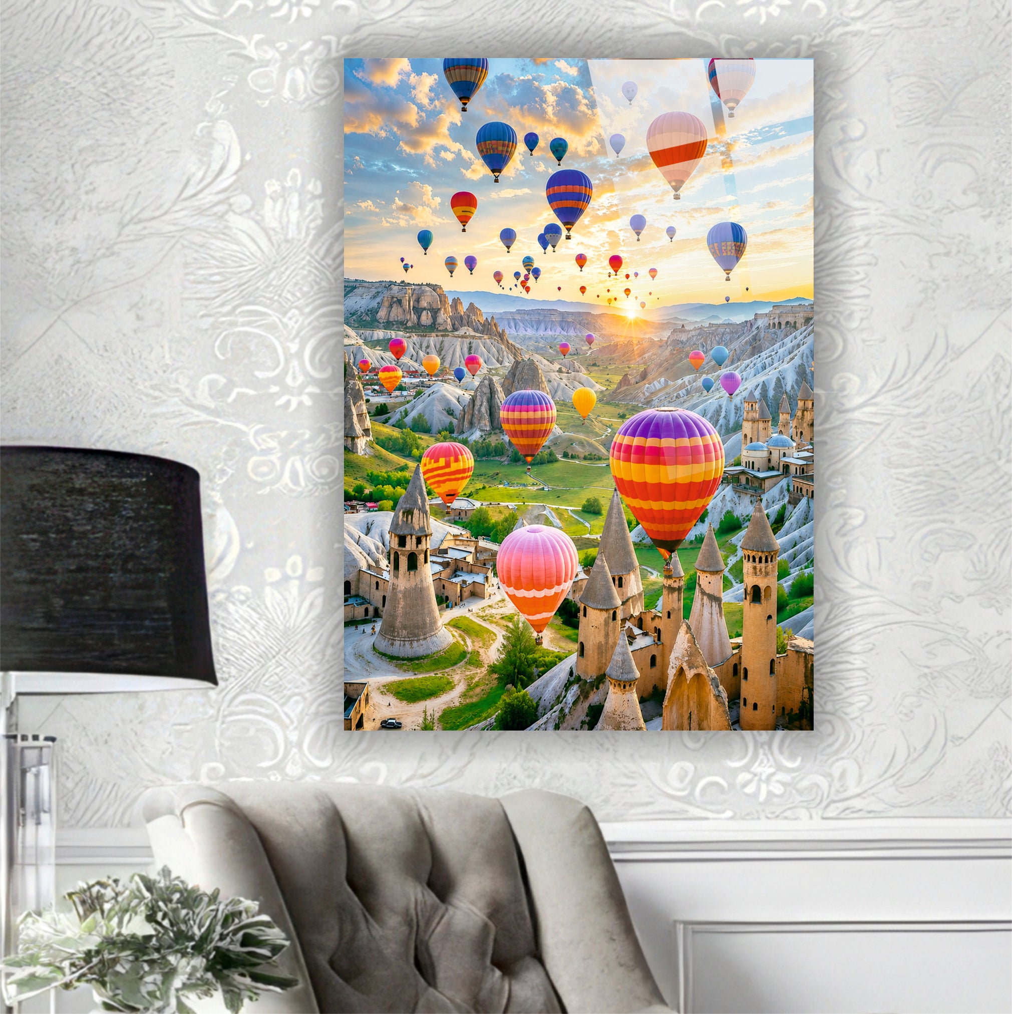 POPÜLER-110 Kapadokya Balonları ve Gün Doğumu Cam Tablo