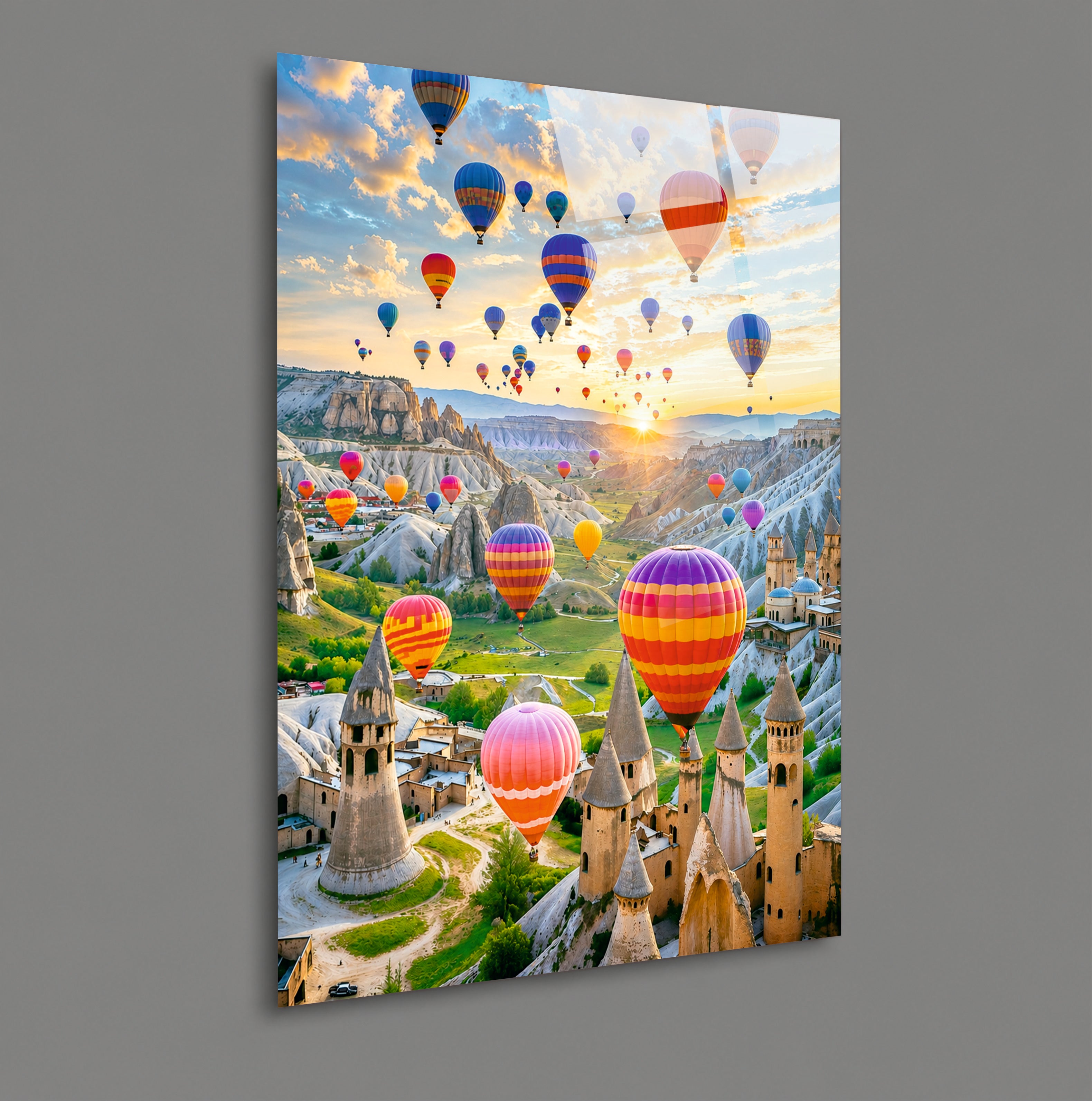 POPÜLER-110 Kapadokya Balonları ve Gün Doğumu Cam Tablo