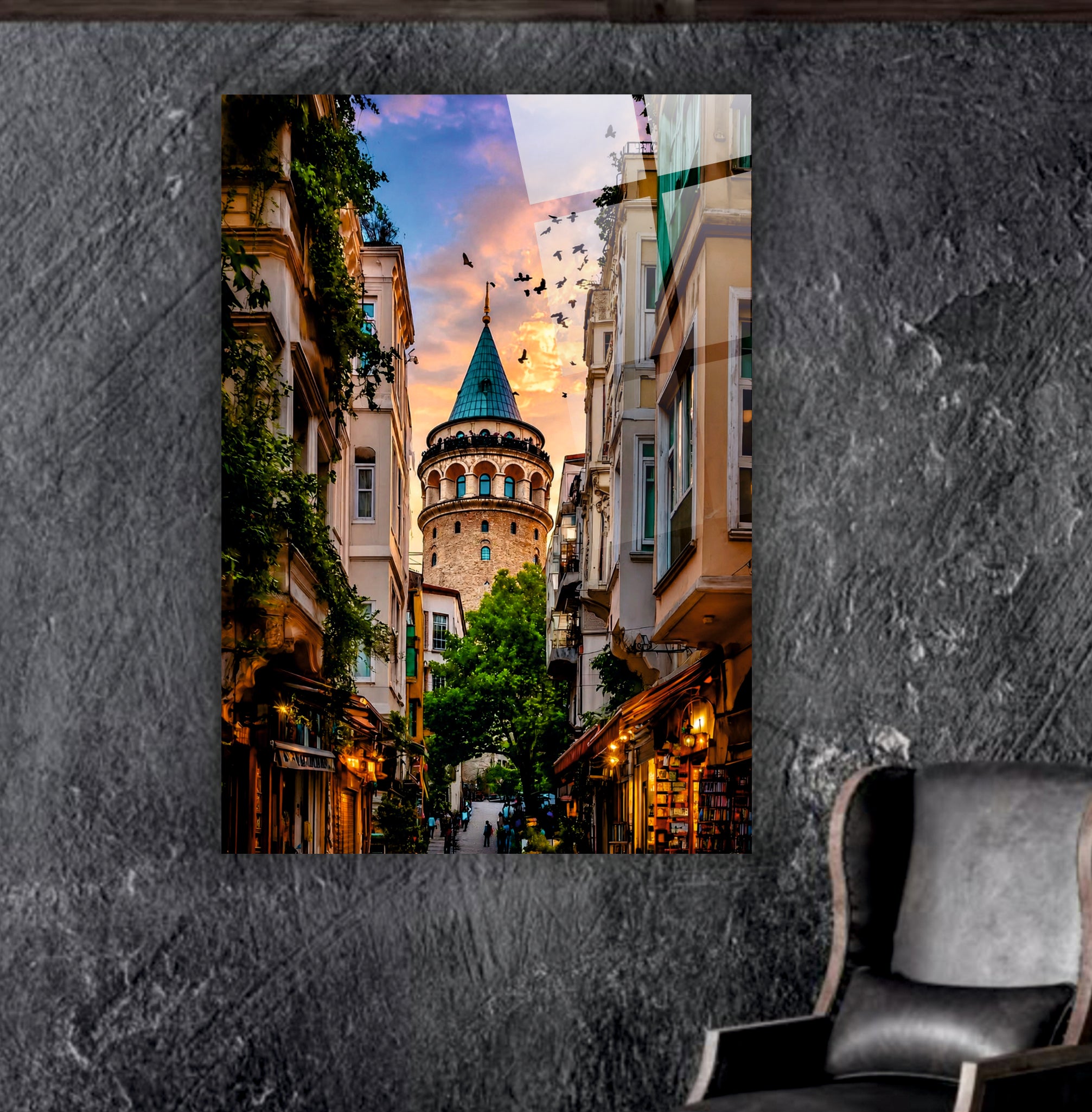 POPÜLER-113 Galata Kulesi ve İstanbul Sokağı Cam Tablo