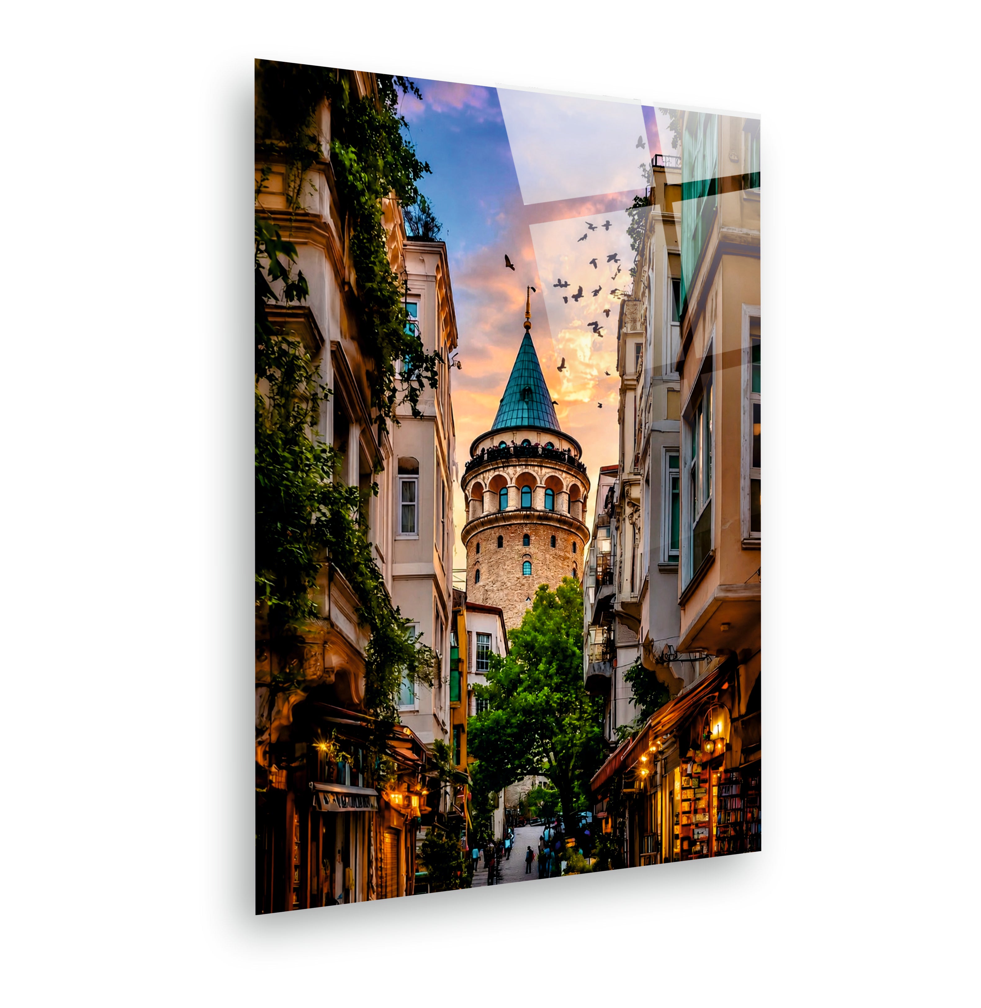 POPÜLER-113 Galata Kulesi ve İstanbul Sokağı Cam Tablo