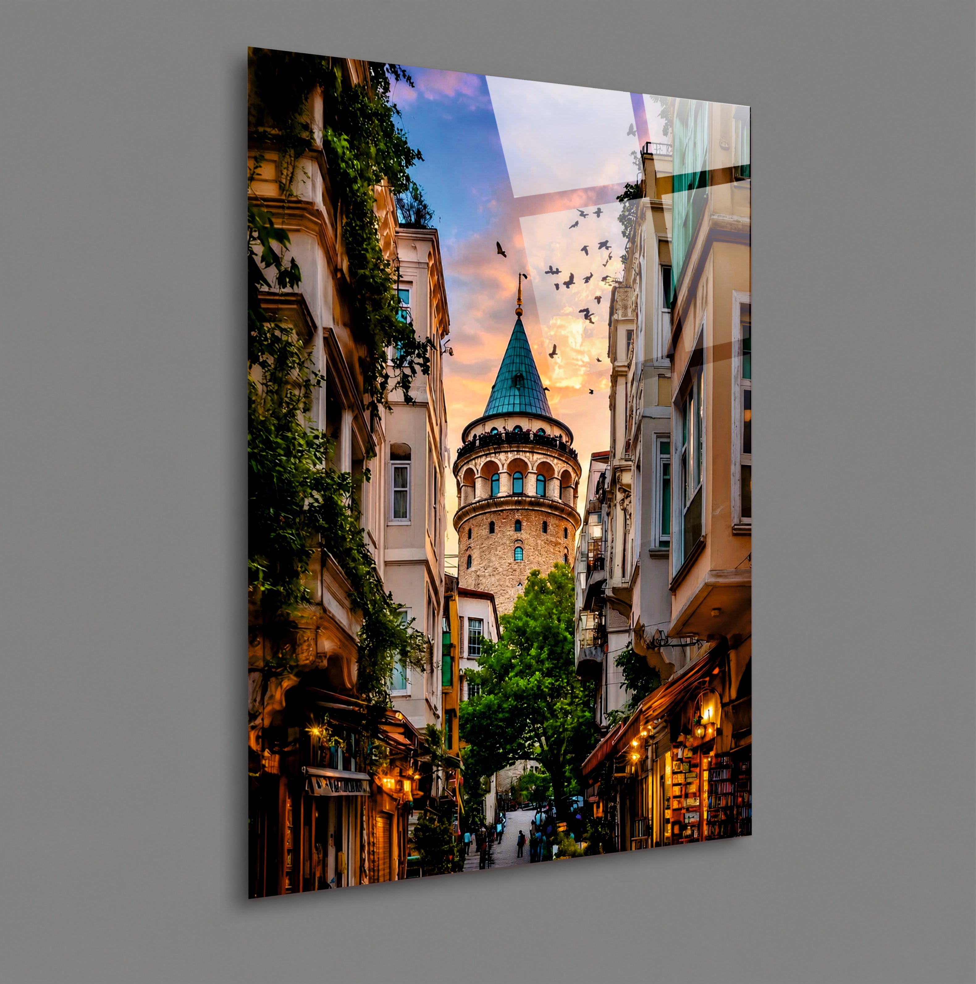 POPÜLER-113 Galata Kulesi ve İstanbul Sokağı Cam Tablo