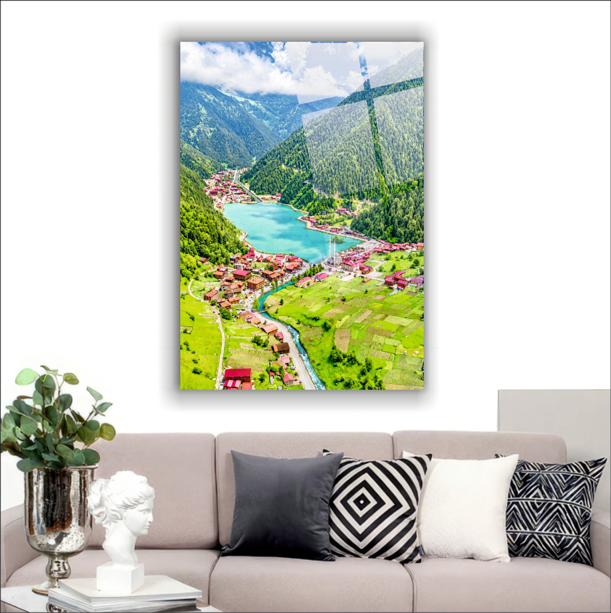POPÜLER-117 Uzungöl ve Yeşil Dağlar Manzaralı Cam Tablo