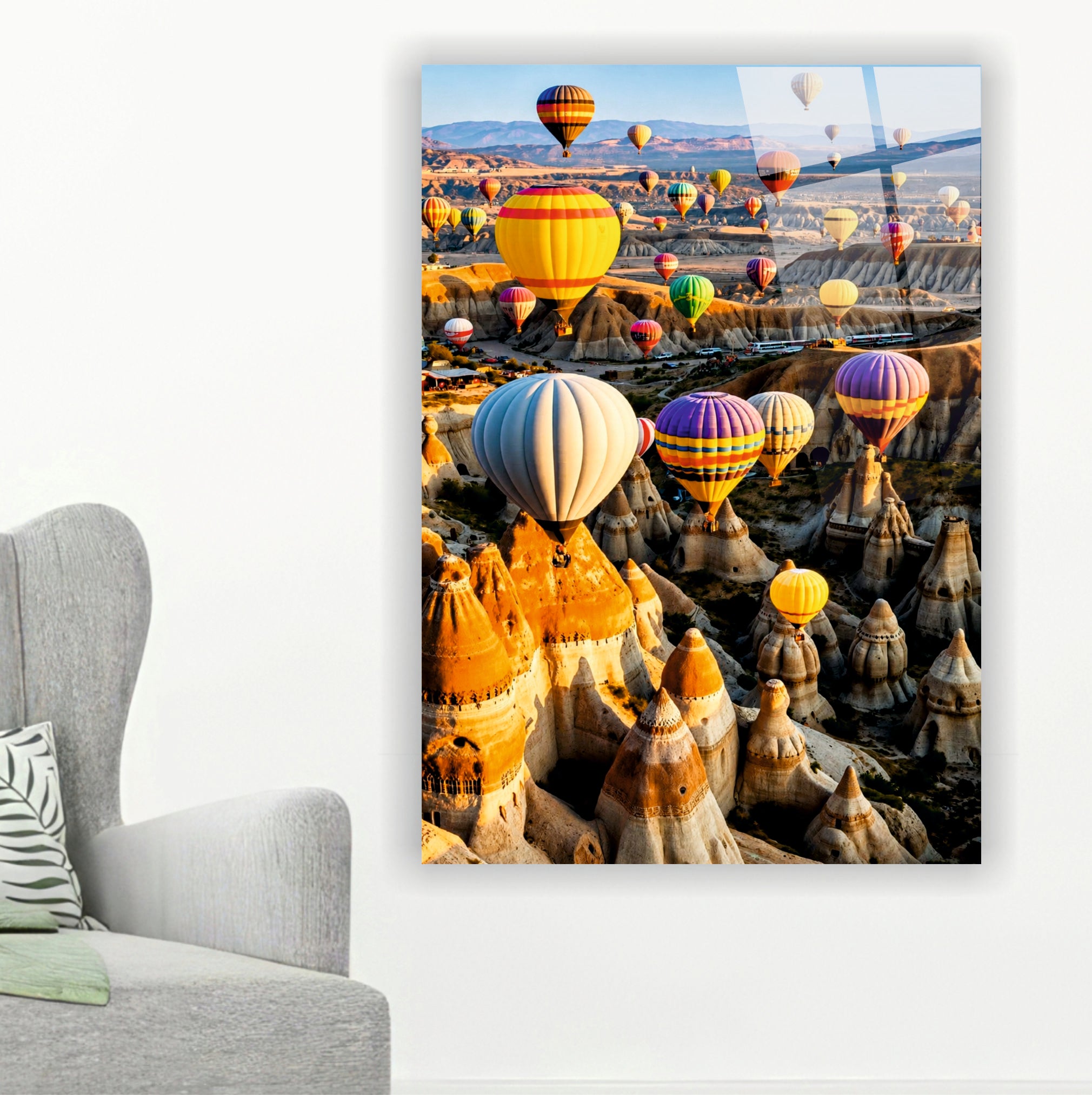 POPÜLER-120 Kapadokya Balonları ve Peri Bacaları Cam Tablo