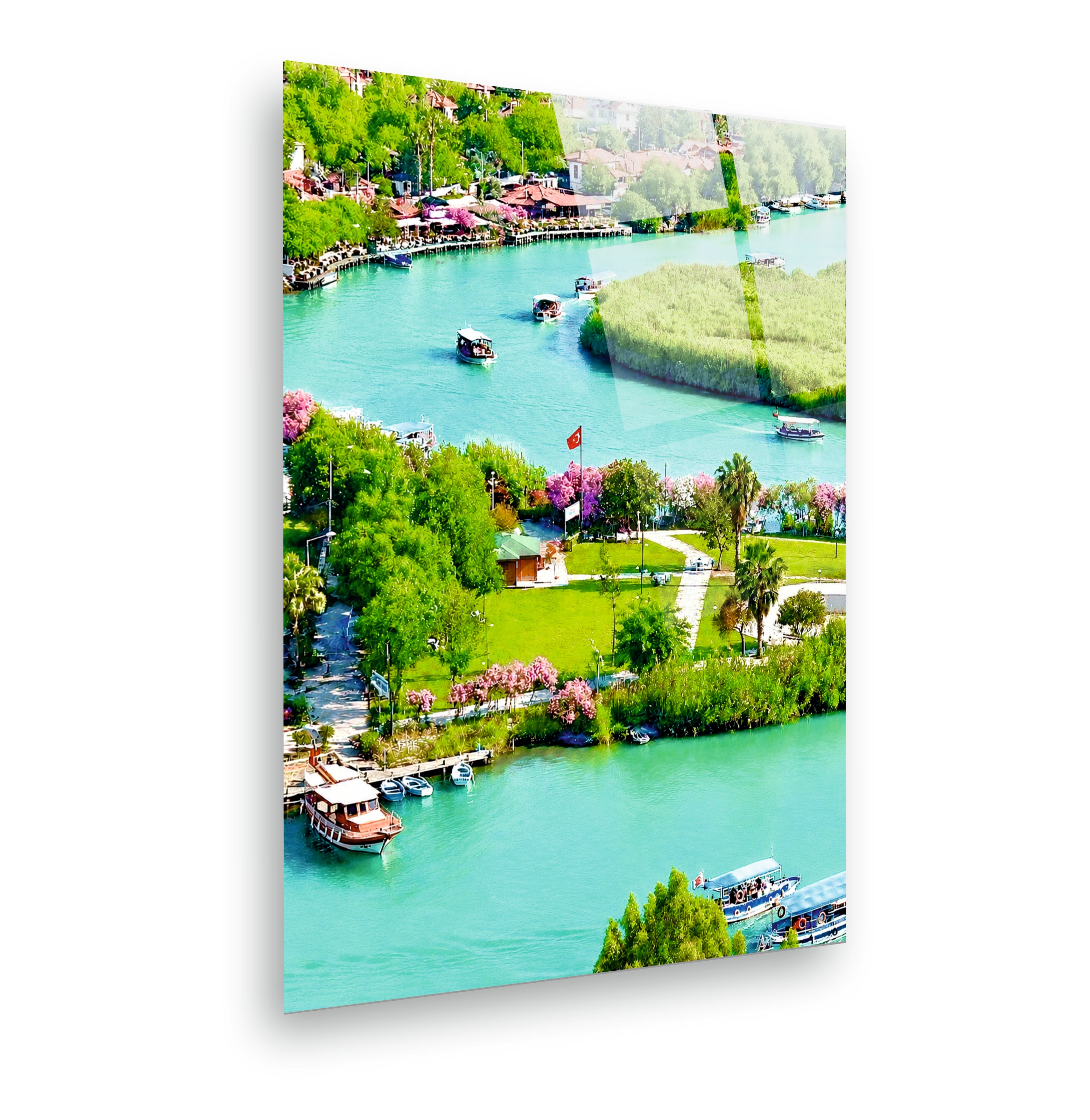 POPÜLER-137 Azmak Nehri Tekneler ve Yeşil Doğa Cam Tablo