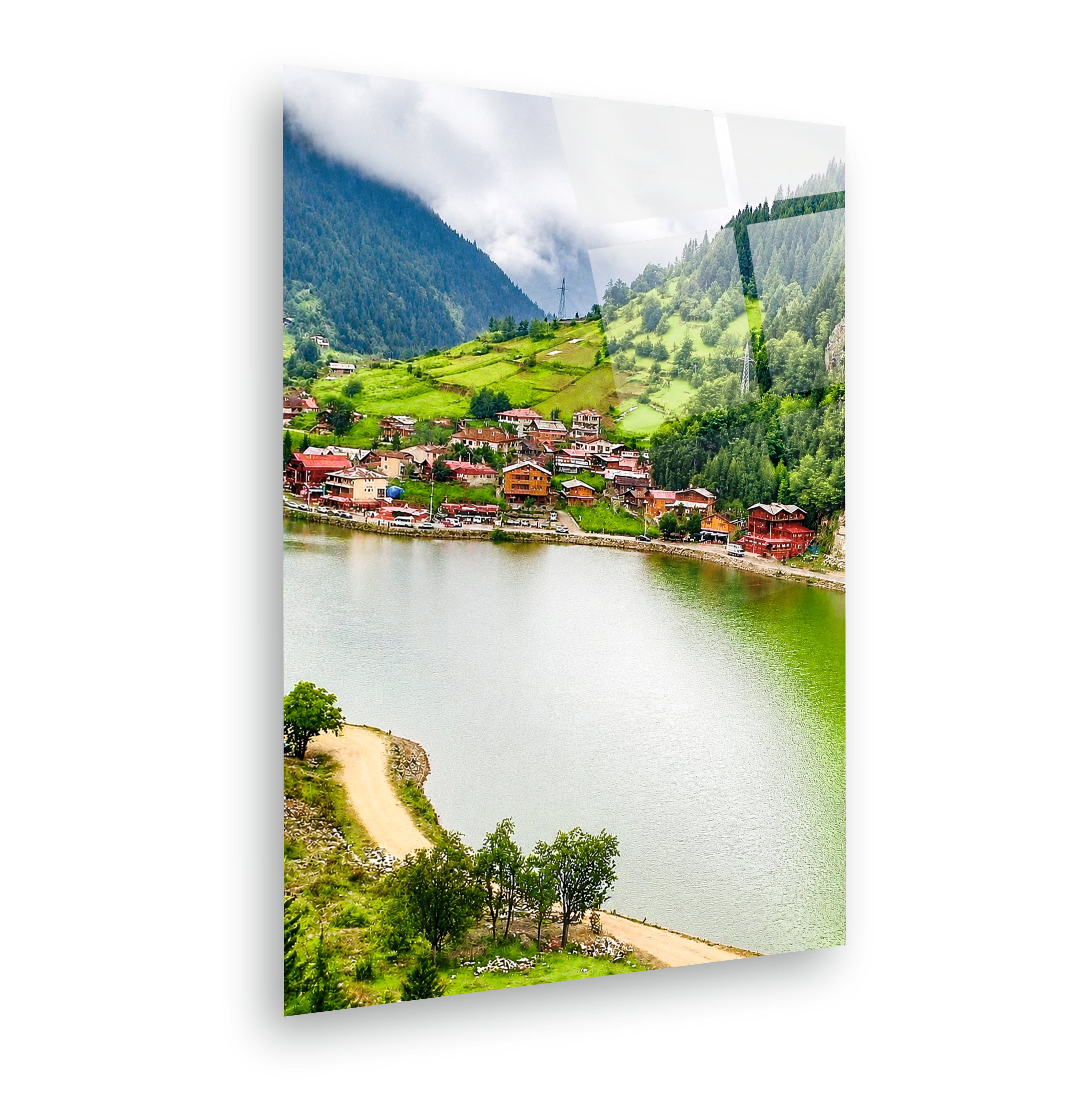 POPÜLER-138 Uzungöl ve Dağ Köyü Manzaralı Cam Tablo