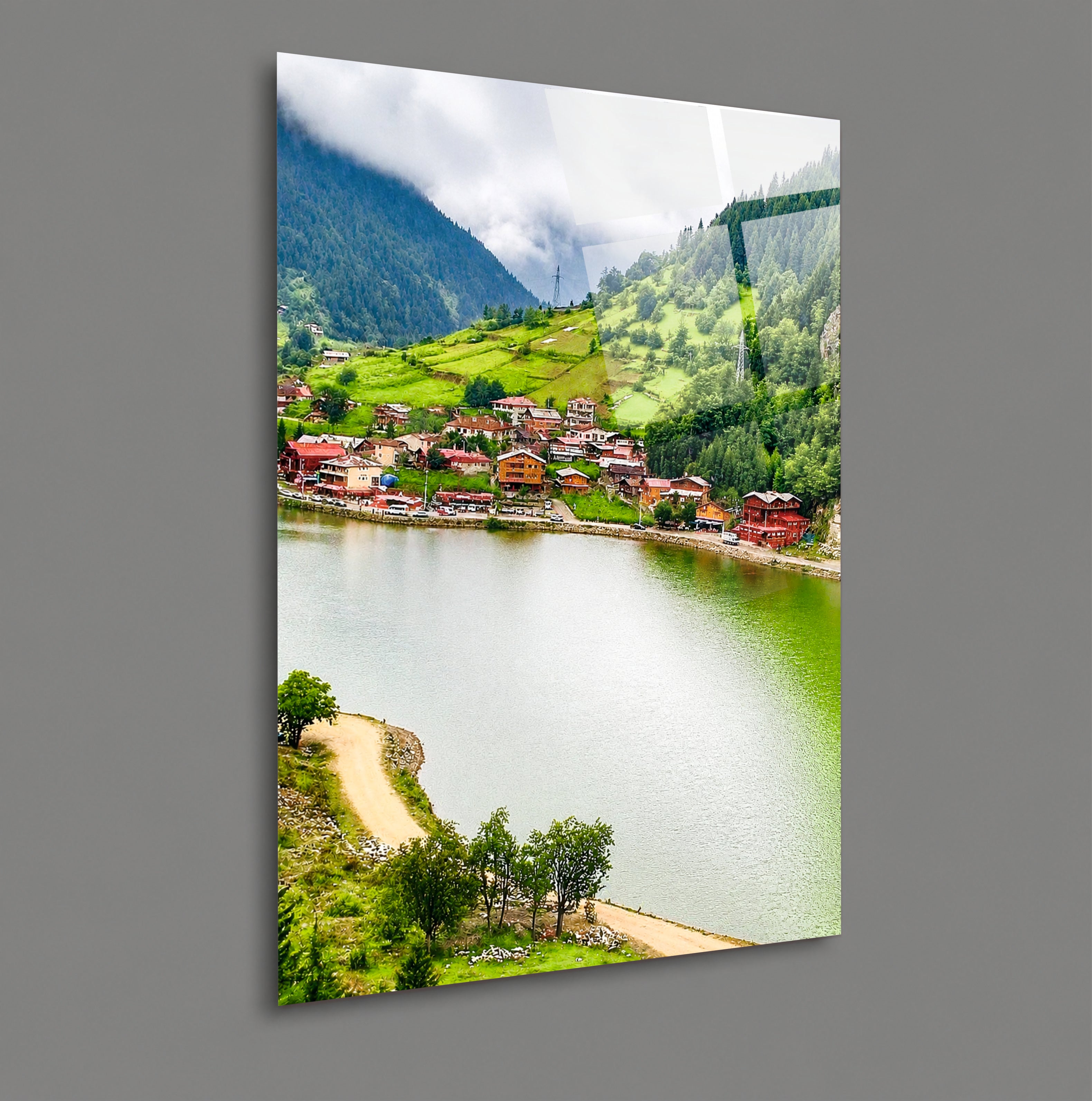 POPÜLER-138 Uzungöl ve Dağ Köyü Manzaralı Cam Tablo
