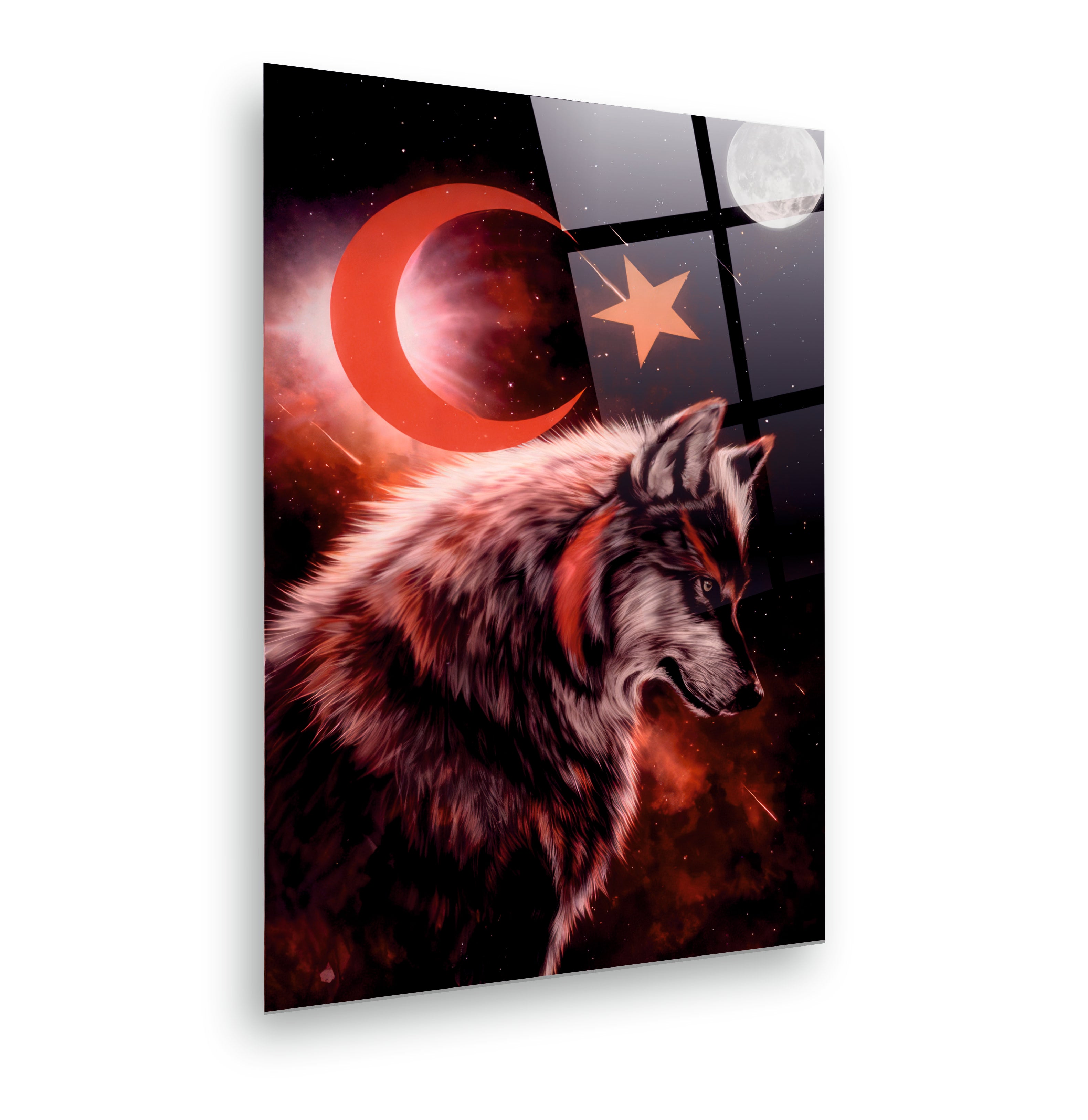 POPÜLER-23 Kurt ve Ay Yıldız Temalı Cam Tablo