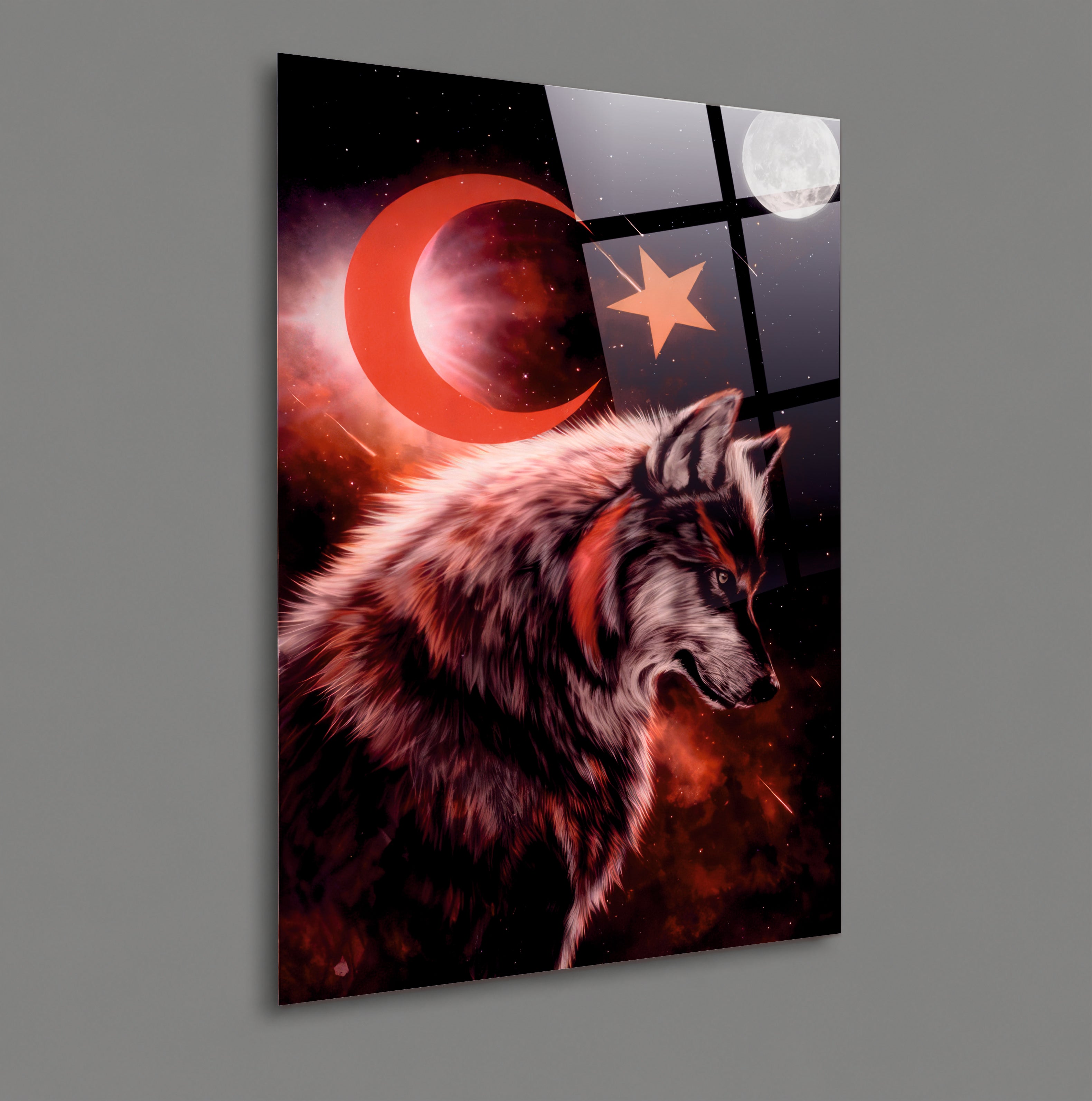 POPÜLER-23 Kurt ve Ay Yıldız Temalı Cam Tablo