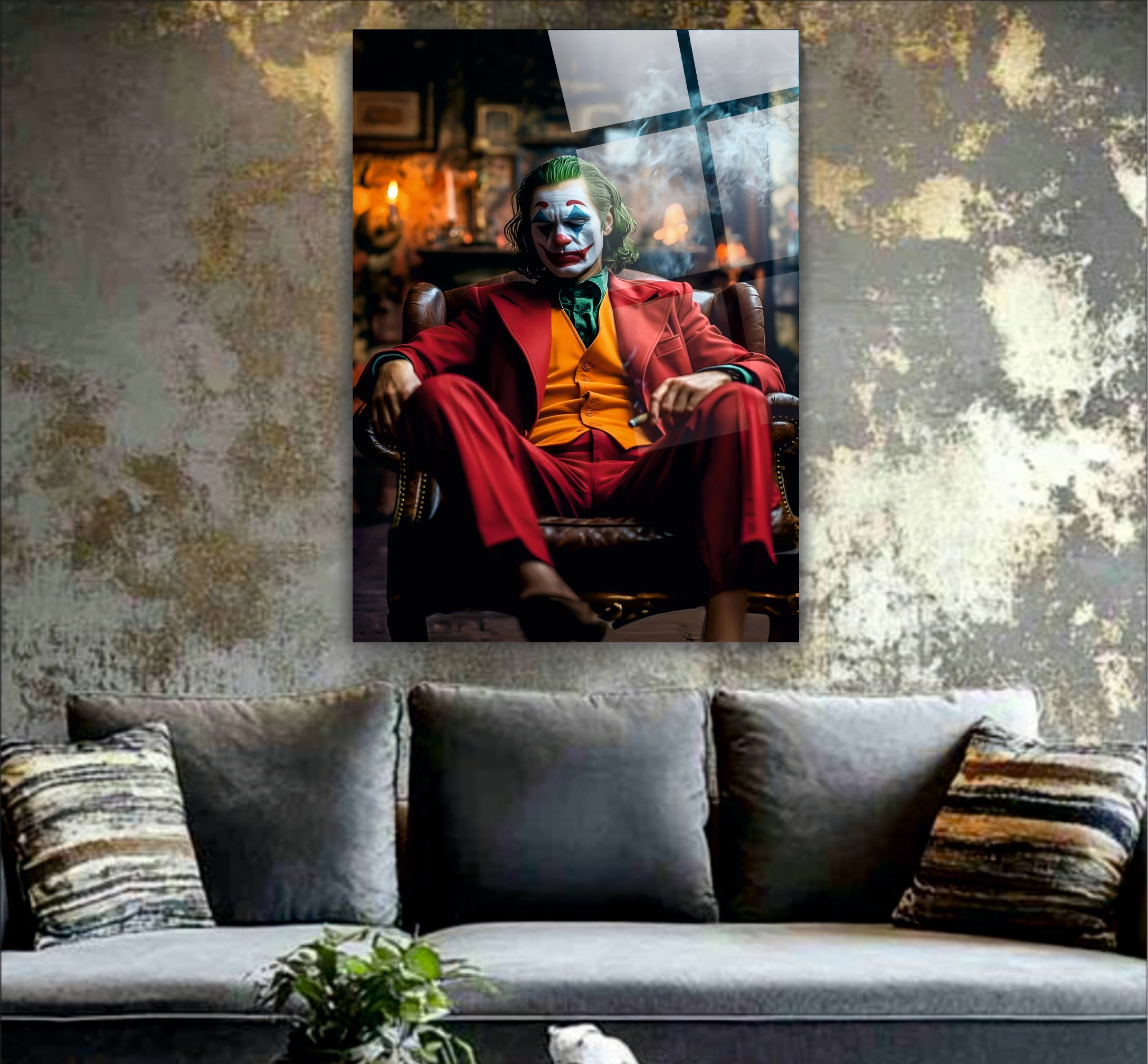 POPÜLER-31 Joker Temalı Sinematik Portre Cam Tablo