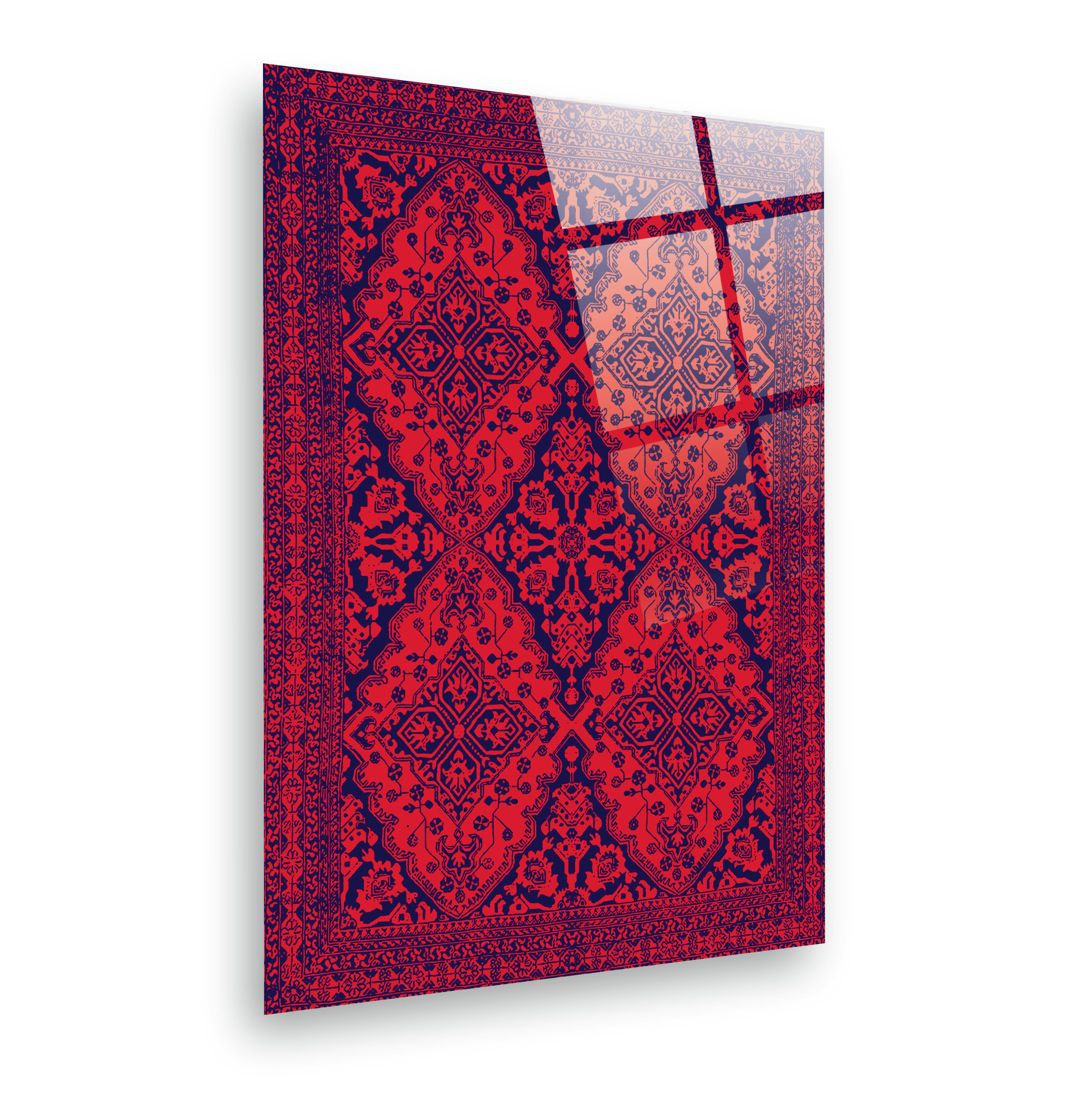 POPÜLER-32 Kırmızı Lacivert Geleneksel Kilim Desenli Cam Tablo