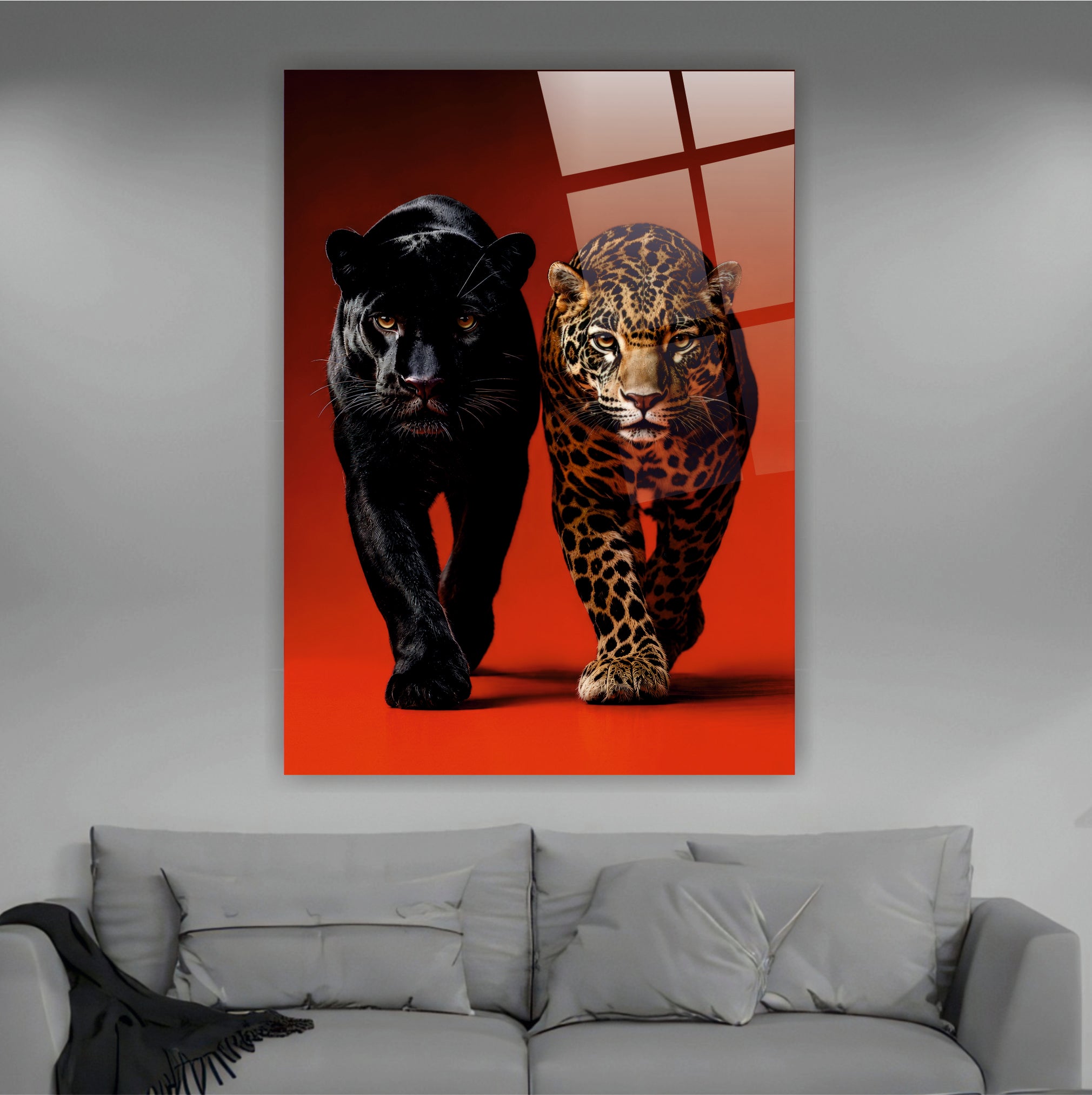 POPÜLER-45 Siyah Panter ve Leopar Güçlü Yırtıcılar Cam Tablo