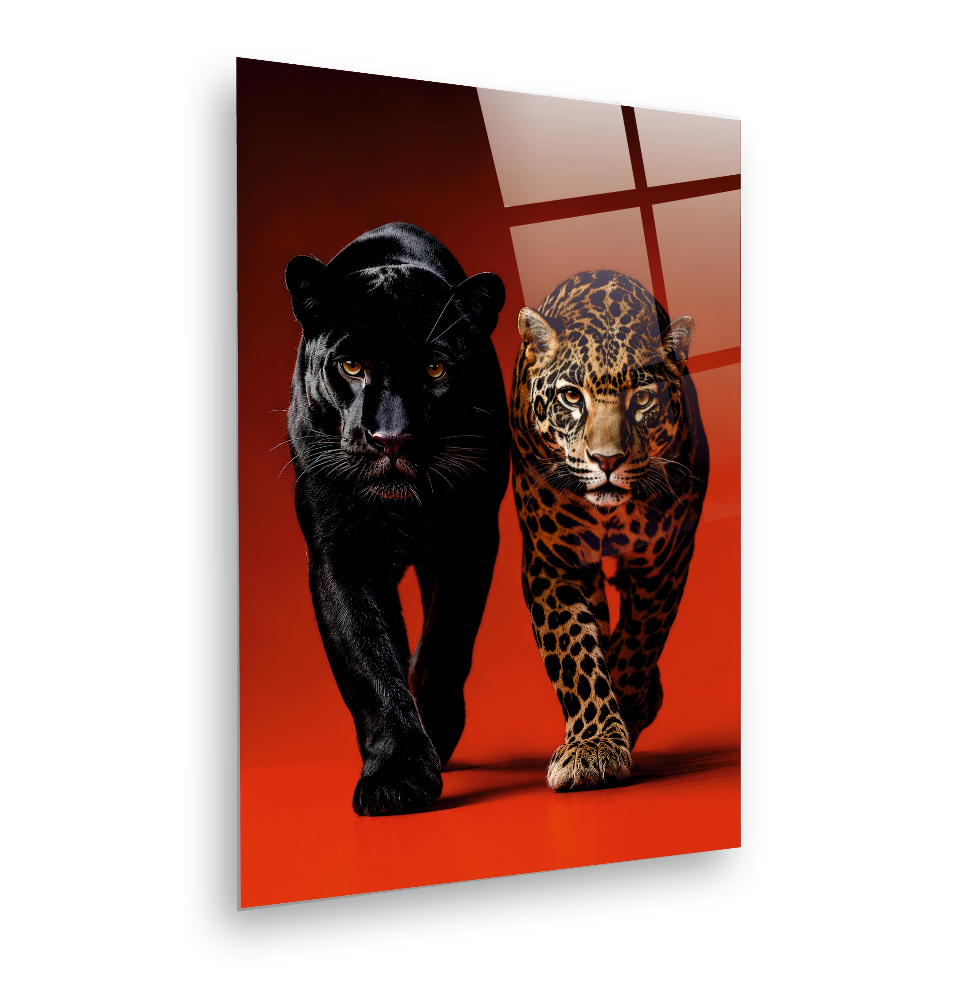 POPÜLER-45 Siyah Panter ve Leopar Güçlü Yırtıcılar Cam Tablo